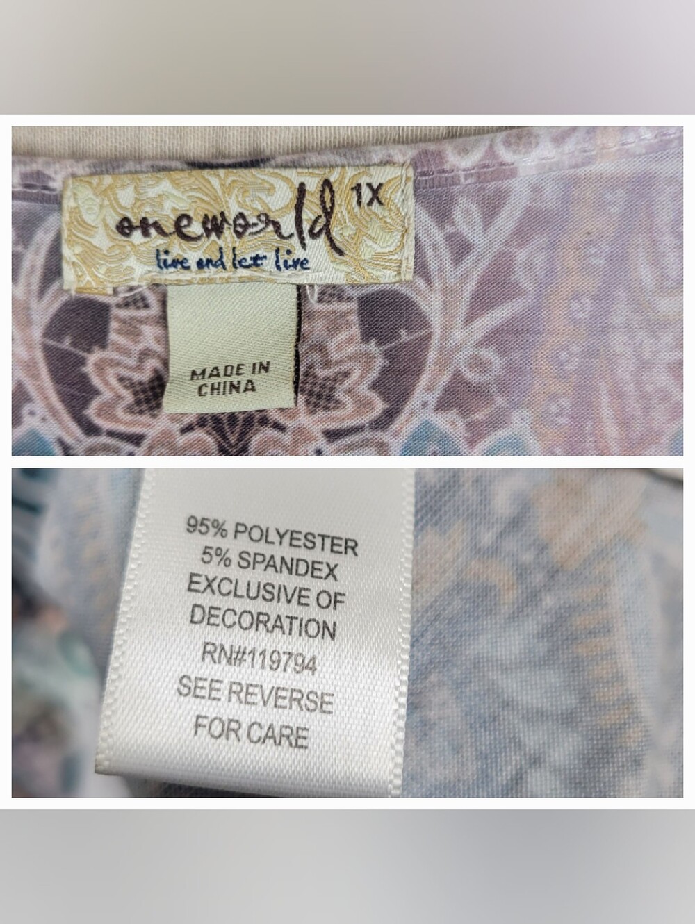 One World Live And Let Live Women's Pastel Paisley Scoop Neck Tunic Boho Y2K - Picture 2 of 16